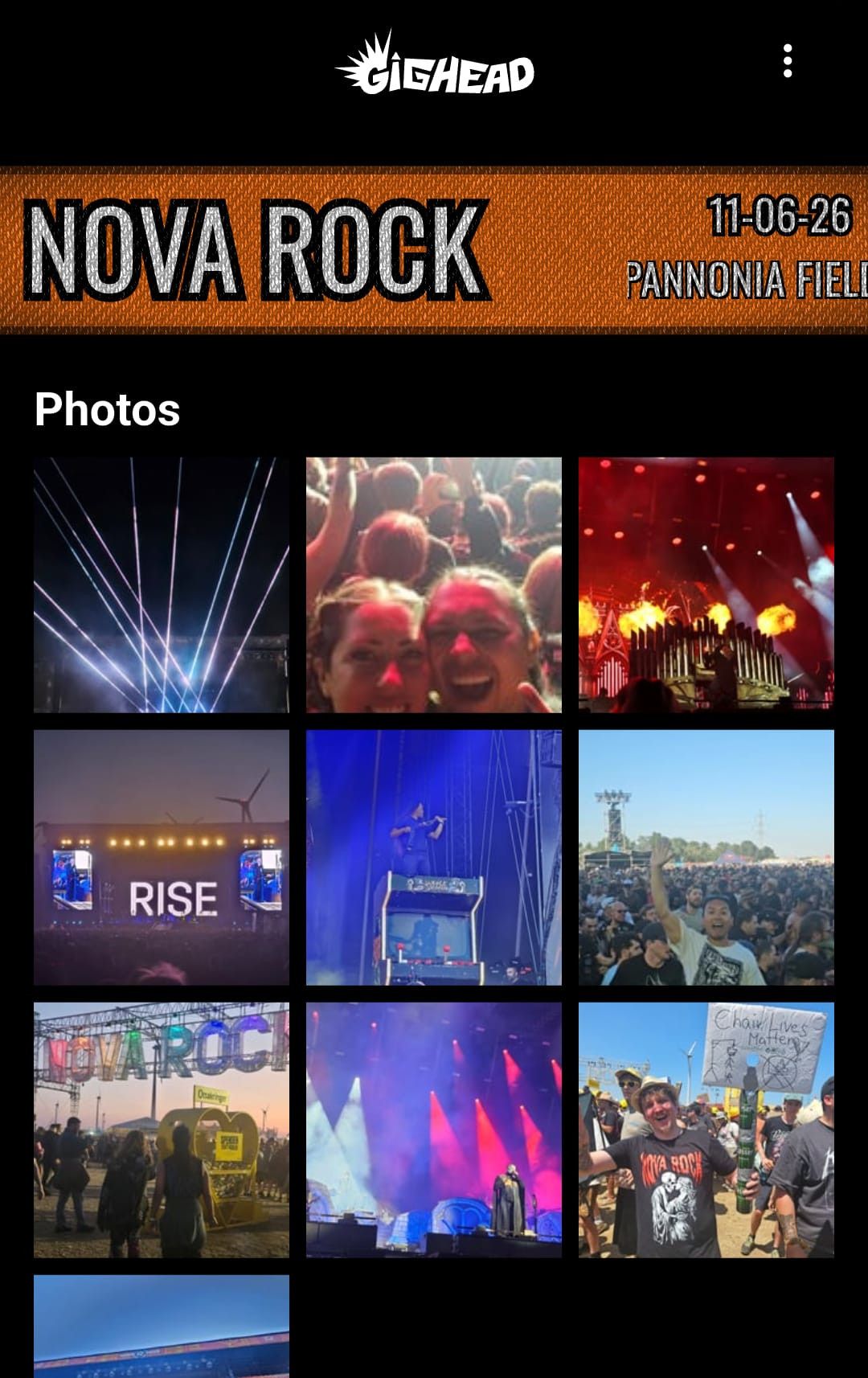 Gighead app photos gallery showing gig memories